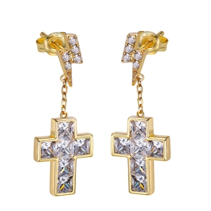 Detail von S925 Sterling Silber Blitz Kreuz Ohrringen mit Zirkonia Steinen besetzt