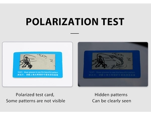 Polarized lens test showing a hidden fish pattern through cycling sunglass lenses