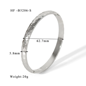 Detailed size view of silver rhombus pattern stainless steel bangle 5.8mm width