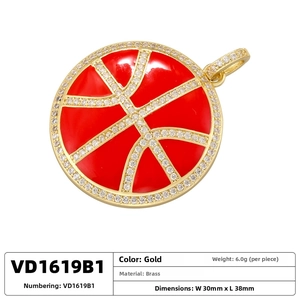 Size specifications for gold brass basketball pendant 30mm width and 38mm length