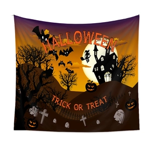 Detail of Halloween tapestry with witch silhouette and Trick or Treat typography
