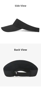 Detail view of breathable side mesh and adjustable velcro strap on black sun visor hat
