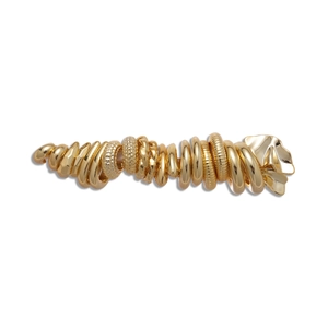 Golden textured geometric metal hair clip with polished and corrugated surface rings