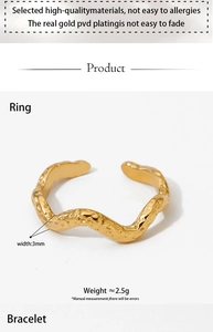 Detailed view of 18K PVD gold plated wavy 3mm ring showing premium texture and dimensions