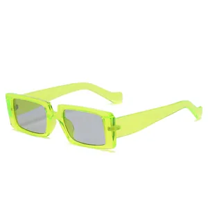 Retro oversized square sunglasses with neon green transparent frame and grey lenses