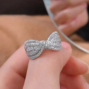 Elegant Bowknot Ring Copper With Cubic Zirconia Pavé Inlay Fashion Jewelry For Women