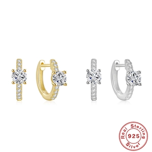 S925 Sterling Silver classic four-prong diamond hoop earrings in gold and silver finishes