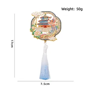 Aimant chinois en métal avec Phoenix, Temple du Ciel et pendentif à gland bleu