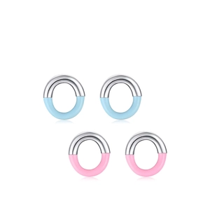 Minimalist 925 sterling silver geometric hoop earrings with blue and pink enamel finish