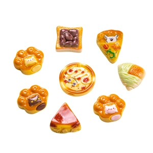 Miniature resin dessert charms including pizza and toast for DIY hair accessories and toys
