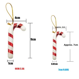Detailed comparison of 7cm and 9cm red and white striped Christmas candy cane ornaments
