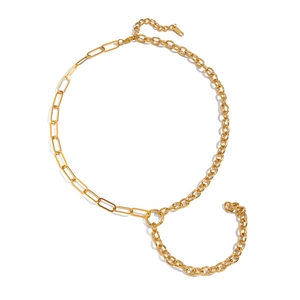 Minimalist gold geometric Cuban and paperclip chain link necklace in polished finish