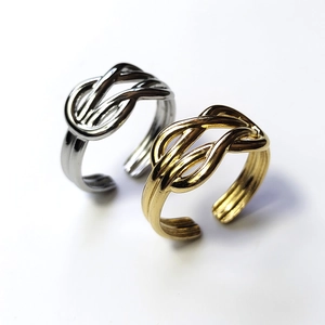 Fashionable titanium steel open ring with double-line knot design in gold and silver