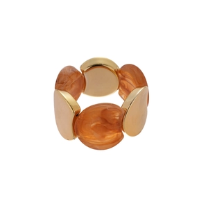 Bracelet extensible en résine ambrée et métal doré poli avec maillons ovales marbrés