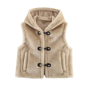 Gilet Décontracté à Capuche en Fausse Fourrure Pour Femme Avec Fermeture à Cabillot Veste Polaire Sans Manches Chaude