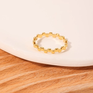 Minimalist 18K gold plated stainless steel ring with geometric square step design