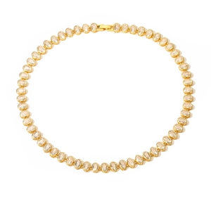 Elegant gold oval-cut cubic zirconia tennis necklace with secure folding clasp closure