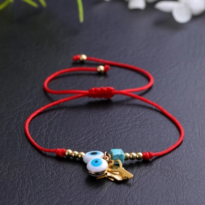 Evil Eye Hamsa Hand Red Woven Rope Bracelet Adjustable Protection Amulet With Star Key And Turquoise Bead For Women Men