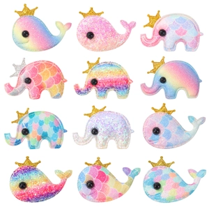 Kids Girls Glitter Sequin Hair Clips Whale Elephant Crown Shape Rainbow Gradient Alligator Clip Hairpins Accessories