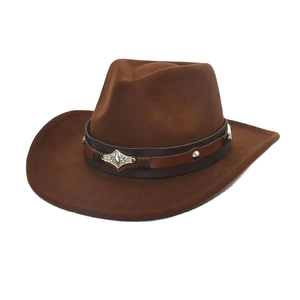 Classic brown wool felt western cowboy hat with studded leather band for men and women