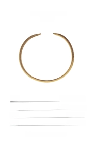 Detail view of gold-plated brass snake bone choker with size and weight parameters