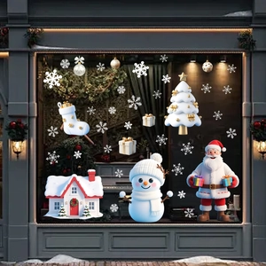 Detail of 3D clay style Christmas snowman and Santa window stickers for festive home decor