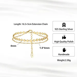 Bracciale a doppio strato in argento 925 dorato con paillettes e catena a graffetta