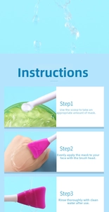 Detailed view of dual-ended silicone mask brush showing application and cleaning steps