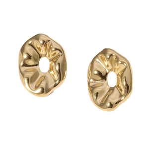 French retro style gold plated stainless steel stud earrings with irregular wrinkled texture
