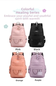 Confronto dettagliato di quattro colori di zaini: rosa, nero, arancione e viola