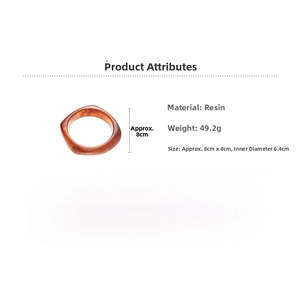 Detail showing amber resin square bangle dimensions and 49.2g weight specifications
