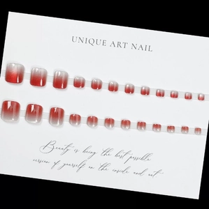 Lot de 24 faux ongles d'orteils dégradés rouge et blanc effet œil de chat et pailleté