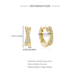 Detailed size specifications for 925 sterling silver gold-plated criss-cross earrings