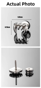 Detailed view of silver stainless steel claw stud earrings with 1.03cm width dimensions