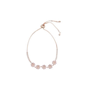 Rose gold flower bracelet with pink cubic zirconia and adjustable pull-chain closure