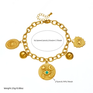 Vintage gold-plated stainless steel charm bracelet with celestial moon and star pendants