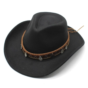 Classic black wool felt cowboy hat with braided band and silver coin accents