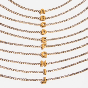 Roestvrij Staal Goud Initial Letter Armband Ketting Voor Vrouwen Luxe Strass Alfabet Hanger Tennis Ketting Sieraden
