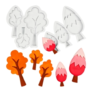 Silicone tree molds set for chocolate cakes including maple and Christmas tree shapes