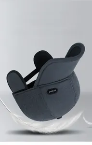 Close-up of dark grey winter baseball cap with earflaps and sport label detail