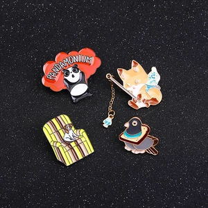 Set of four unique enamel pins including screaming panda and toast pigeon motifs