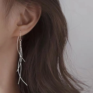 S925 Sterling Silver Long Tassel Threader Earrings For Women Elegant Geometric Linear Drop Earrings Minimalist Jewelry Accessories Gift