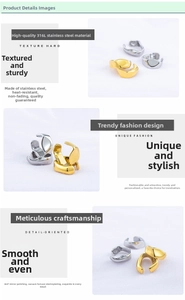 Macro detail of 316L stainless steel ear cuffs with gold and silver mirror polished finish