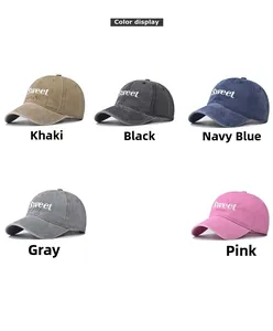 Detailed color display of vintage washed cotton baseball caps with Sweet embroidery