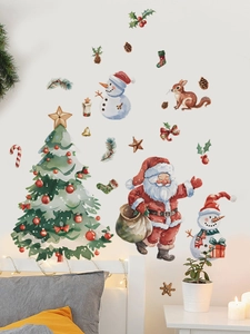 Détail des stickers de Noël aquarelle avec le Père Noël, un bonhomme de neige et un sapin