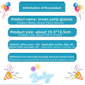 Detail view of Ocean Party Glasses made of felt and glitter paper with specific dimensions