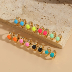 Exquisite Copper Zirconia Star Hoop Earrings Colorful Enamel Five Pointed Star Ear Buckle Fashion Niche Jewelry For Women