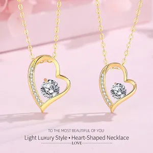 925 Sterling Silver Heart Pendant Necklace For Women Minimalist Zirconia Inlaid Polished Clavicle Chain Jewelry Anniversary Gift