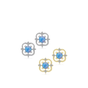 Elegante quadratische S925 Silber Ohrstecker mit blauem Opal und Zirkon Akzenten
