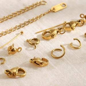 18K gold plated stainless steel jewelry findings kit with lobster clasps and jump rings